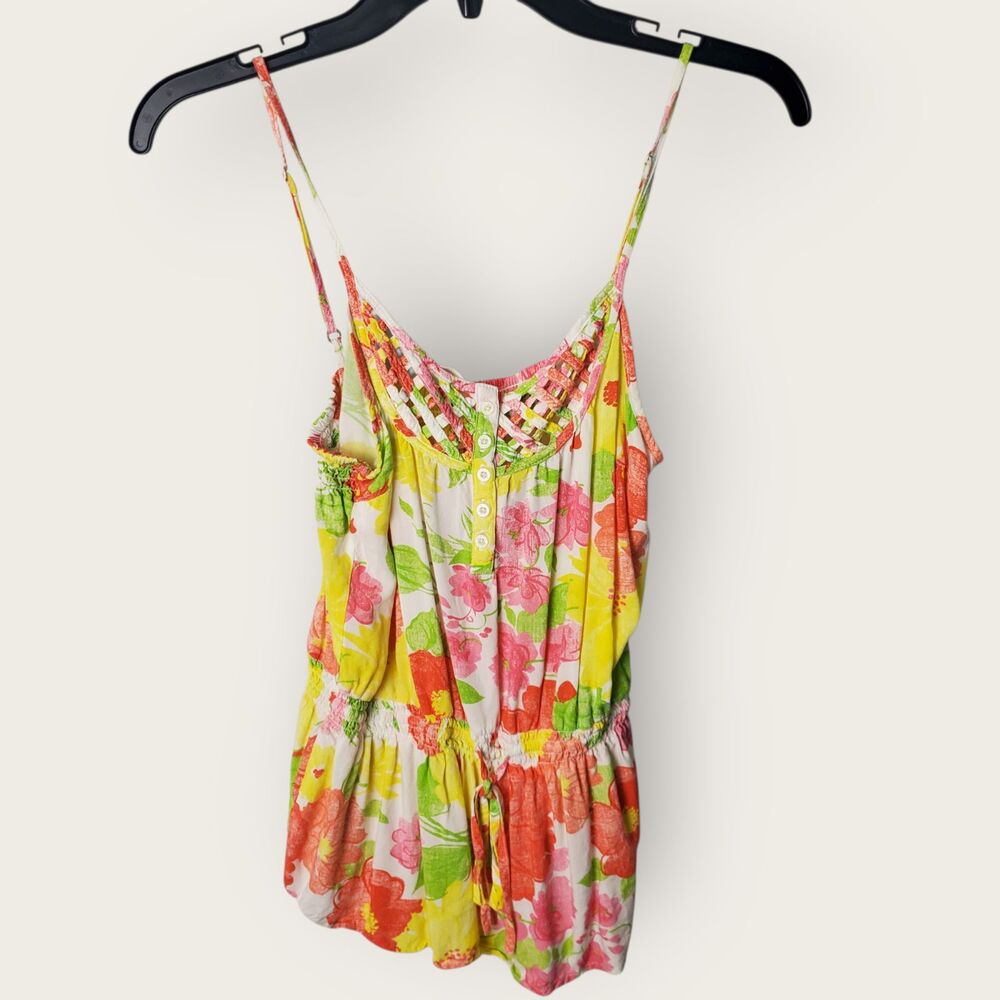 Aeropostale Floral Lattice Tank Top Pink Yellow Green Size Medium